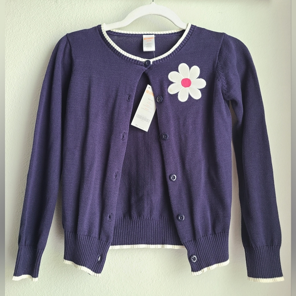 NWT Retro Gymboree Navy White Daisy Button Up Girl's Cardigan, Sz 7/8